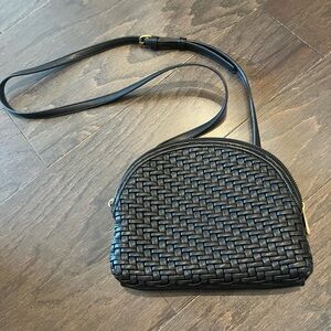 Anthropologie Black Leather Woven Crossbody Bag